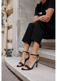 Resim Peras Kadın Siyah Tek Bant Topuklu Sandalet Siyah 