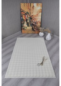 Resim Dekoratif Bubble Uzun Tüylü Yumuşak Puffy Peluş Kaymaz Yıkanabilir Salon Koridor Halı Yolluk Krem 