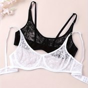 Resim 2 adet Kadınların Şık Dantel Sütyen Seti, Alt Teli, Nefes Alabilen File & Çiçek Deseni - Siyah & Beyaz, Dolgusuz, Orta Esneklik, Rahat Giyim İçin Seksi İç Çamaşırı, İç Çamaşırı Seti, Konforlu Uygunluk 