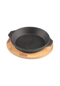 Resim Lava Döküm Yuvarlak Servis Tabağı Ve Ahşap Altlığı Çap Ø 16cm 