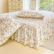Resim 3 parçalı ilkbahar küçük çiçekli tek kişilik yatak eteği seti + 2 yastık kılıfı, yükseklik 40 cm, yıkama işlemi, yumuşak ve makinede yıkanabilir, tüm mevsimler için uygun, yastık içi dahil değildir 
