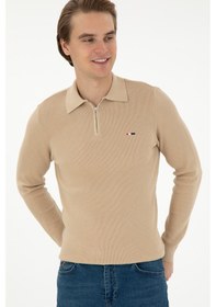 Resim U.S. Polo Assn. Erkek Regular Fit Yarım Fermuarlı Kum Melanj Basic Kazak 50298266-VR085 