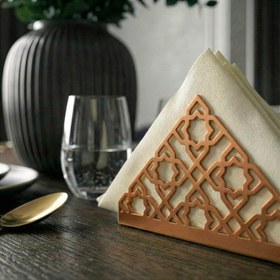 Resim Metal Peçetelik - İslami Geometrik Motifli Sofra Aksesuarı - Bakır 
