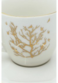 Resim Altın Hayat Ağacı Desenli Klasik 2 Kişilik Porselen Kahve Fincan Takımı Altın 