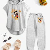 Resim Kadınlar için Mickey Mouse Desenli İki Parçalı Kapüşonlu ve Sweatpants Takımı - Rahat Bağcıklı, Kolsuz Üst, Cep Detaylı, Elastik Bel, Polyester Kumaş, Yazlık Rahat Giyim, Rahat Giyim Takımı|Oyunca Desenli Üst|Polyester Kumaş, Mickey Mouse Aksesuarları 