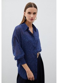 Resim Sateen Desenli Uzun Gömlek - Lacivert 