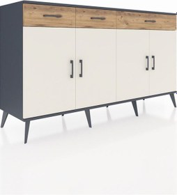 Resim Kronos Konsol 4 Raflı 3 Çekmeceli 4 Kapaklı 176x59x99 Antrasit-aytaşı/çam Aytası/atlas Çam - Antrasıt 