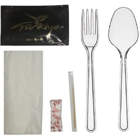 Resim ELFUMER Piknik Set 40 Adet Kullan At Çatal Kaşık Peçete Tuz Islak Mendil Kürdan Ikram Seti 6 Lı 