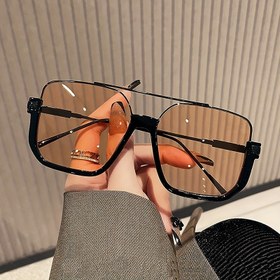 Resim 1 adet Büyük Kare Çerçeve Moda Gözlük, Çift Köprüler, Retro Tarz, Siyah ve Kahverengi Gradyan Lensler, Metal Menteşeler, Rahat Sokak Giyim ve Partiler için Mükemmel, Parti Gözlükleri | Vintage Tarz Gözlükler | Dayanıklı Gözlükler 
