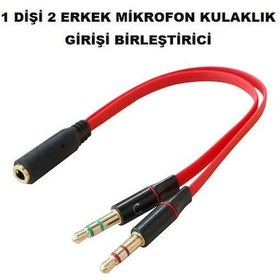 Resim Mikrofon Kulaklık Çoklayıcı Kablo 1 Dişi 2 Erkek Y Splitter 