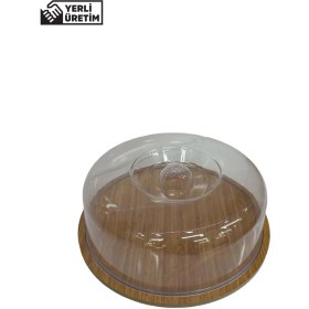 Resim Ahşap ve Akrilik Kaplı Kek Fanusu, Orta Boy, Şık ve Kullanışlı Tasarım 