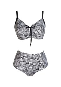 Resim Endeep Kadın Balenli Destekli Büyük Beden Yüksek Bel Bikini Takımı Siyah-beyaz 