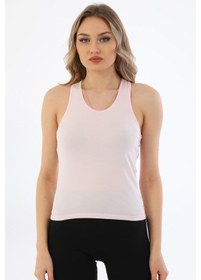 Resim Kadın Pamuklu Likralı Sporcu Askılı Atlet-pembe Pembe 