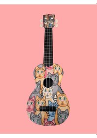 Resim Hawiian Soprano Kedi Desenli Komposit Ukulele 