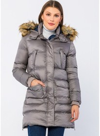Resim Cekmon Kadın Regular Fit Astarlı Çok Cepli Kapuşonu Çıkan Rahat Mont 001 