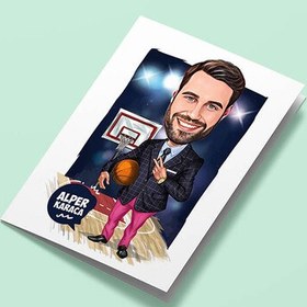 Resim Basketbol Koçu Erkek Karikatürlü Tebrik Kartı 