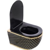 Resim Turkuaz Pure Geo. Siyah Altın Kanalsız Asma Klozet Wh-784+Soft Kapak 