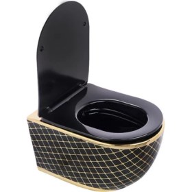 Resim Turkuaz Pure Geo. Siyah Altın Kanalsız Asma Klozet Wh-784+Soft Kapak 