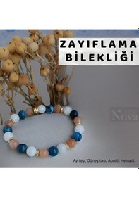 Resim Doğal Taş Bilekliği Aa Kalite Ay Taşı, Güneş Taşı, Apatit Çok Renkli 