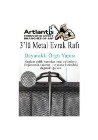 Resim Metal Evrak Rafı 3 Lü 1 Paket Masa Üstü A4 Dosya Düzenleyici Kağıt Tepsisi Fileli Üç Katlı Hareketli 