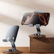 Resim Çok Fonksiyonlu Karbon Çelik Masaüstü Telefon Standı - Rahat, Katlanabilir & Ayarlanabilir Yatak Başı Tutucu 360° Dönebilir, Eller Serbest Kullanım İçin Temel Araç - Babalar Günü İçin Mükemmel Hediye 