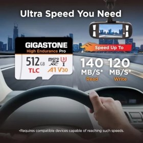 Resim Gigastone Gıgastone 512 GB Mikro Sd Kart, High Endurance Pro, 140/120 Mb/s'ye Kadar, Redtiger Rove Vivofo Vantrueeo Arifayz Dashcam, Uhs-I A1 V30 U3 Tlc Microsdxc ile Uyumlu 