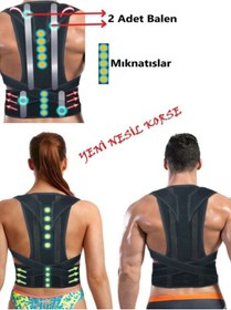 Resim Kadın-erkek Siyah Çift Balenli Manyetik Ortopedik Korse 