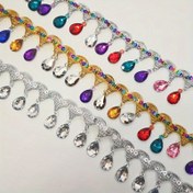 Resim 1 Metre Renkli Kristal Taşlı Asılı Pagoda Püskül Dantel, El Yapımı DIY Dekorasyon Aksesuarları ve Malzemeleri, Altın ve Gümüş İpek Sahne Kostümü 