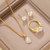 Resim 4 ADET Kadın Moda Kare Takı Seti - Minimalist Stil, Cam Kakma, Alaşımlı Taban, Günlük Giyim İçin Uygun, Öğretmenler Günü/Okula Dönüş/Mezuniyet Sezonu İçin Mükemmel 