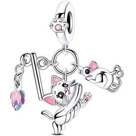 Resim Kedi Fare Ve Oyuncağı Sallantılı Charm Gümüş 