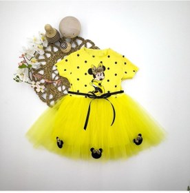 Resim 2-3-4 Yaş Puantiyeli Mickey Baskılı Kurdela Kuşaklı Astarlı Kız Bebek Tütü Elbisesi 001 