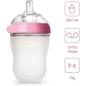 Resim Comotomo Silikon Biberon 250ml Orta Akışlı (3-6 Ay) - Pembe 