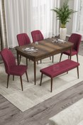 Resim Canisa Concept Rio Serisi Bench'li Barok Ahşap Desenli Mdf Mutfak Masası 4 Bordo Sandalye Takımı 