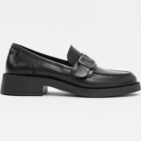 Resim Neva Siyah Hakiki Deri Gümüş Tokalı Kadın Loafer Siyah 