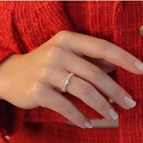 Resim Necati Gün Tamtur Baget Taşlı Gold Kaplama Ayarlanabilir Gümüş Yüzük 