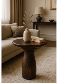 Resim Ahşap Mantar Sehpa Doğal Ceviz Renk Tekli Yan Sehpa Modeli Kahverengi 