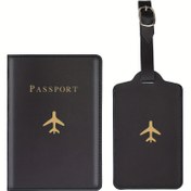 Resim Simple Airplane Pattern Passport Holder And Luggage Tag, Travel Passport Procetor, Travel Accessories 