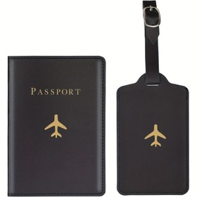 Resim Simple Airplane Pattern Passport Holder And Luggage Tag, Travel Passport Procetor, Travel Accessories 