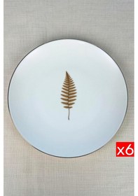 Resim Tabak Evi Porselen Natura Fern Altın Yaldız Servis Tabağı 24,50cm 6 Lı Çok Renkli 