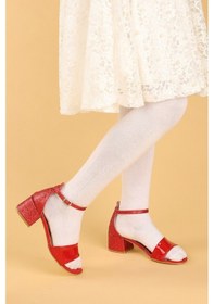 Resim Kiko Kids 768 Ayna Kum Günlük Kız Çocuk 3 CM Topuklu Sandalet Ayakkabı Kırmızı 001 