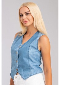 Resim Bold & Young Kadın Bleach Yıkama Lyocell İnce Denim Kumaş Kot Yelek Bleach Yıkama Mavi 