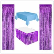 Resim Mavi Masa Örtüsü, Mor Masa Eteği, 2 Adet Mor Arka Fon 