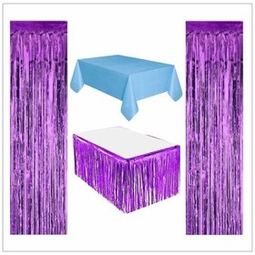 Resim Mavi Masa Örtüsü, Mor Masa Eteği, 2 Adet Mor Arka Fon 
