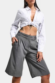 Resim Kadın Gri s6 Baggy Fit Maxi Boy Bermuda Şort - Gri Melanj / M 