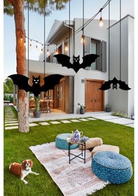 Resim Myc Metal Uçan Yarasa Figürleri - Dekoratif Metal Duvar Tablosu - Halloween Süsleri - 12,5x30 Cm 