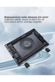 Resim Delixa ErgoStand Laptop Soğutucu Stand | 5 Kademeli Açılı Ergonomik Tasarım | 140mm Sessiz Fan | 2 Port USB 