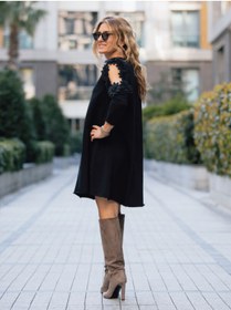 Resim Lady Didi Fashion Kadın Siyah Aksesuarlı Özel Tasarım Penye Elbise 