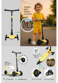 Resim Işıklı Scooter, Ayarlanabilir Yükseklik, Ön Tekerleri Işıklı Çocuk Scooter, Sarı Sarı 