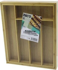 Resim 5 Bölmeli Ahşap Bambu Kaşıklık 30x34cm 5468 Çok Renkli 