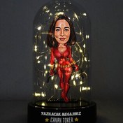 Resim Aksiyon Seven Kadın Karikatürlü Işıklı Fanus Biblo 